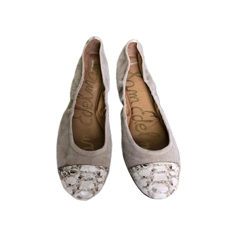Sam Edelman Baxton Suede Ballet Flats Taupe Snakeskin Size 9 Comfort Lightweight
